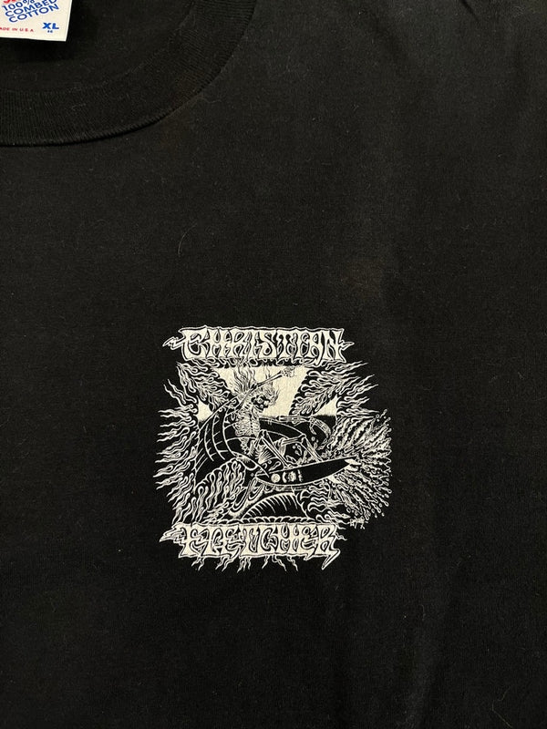 クリスチャン・フレッチャー Christian Fletcher ヴィンテージ Vintage 90s スカルサーファー サーフT サーフィン オールドサーフ 黒 袖シングル US古着 XL Tシャツ ブラック LLサイズ 101MT-4966