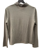 ワイズ Y's フォーリビング for living 薄手 シャツ ブラウス 丸襟フロントボタン 異素材 WOOL ウール 毛 日本製 BEIGE BROWN  カーディガン 無地 ブラウン 104LT-246