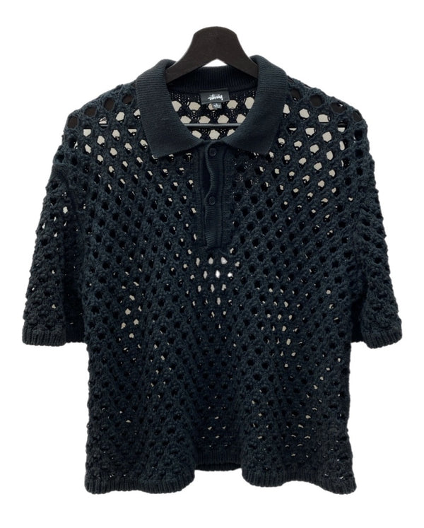 ステューシー STUSSY BIG MESH POLO SWEATER ビッグ メッシュ ポロ シースルー シャツ 黒 トップスその他 無地 ブラック Lサイズ 104MT-1773