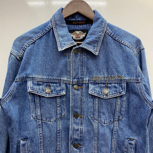 【曜日割引対象外】 ハーレーダビッドソン Harley-Davidson 刺繍ロゴ イーグル デニムジャケット Gジャン ジャケット ブルー Sサイズ 201MT-4152 VB