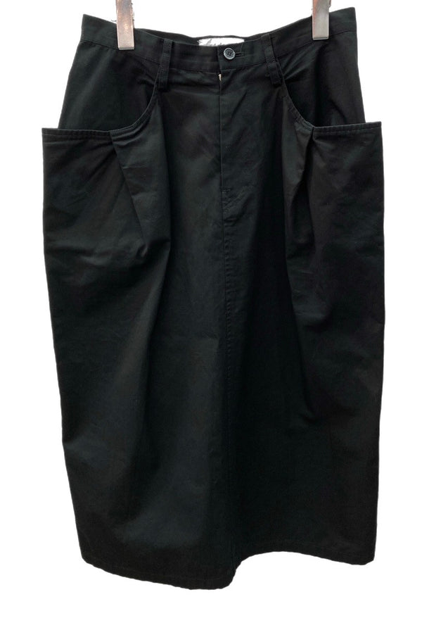 ヨウジヤマモト Yohji Yamamoto 変形スカート ペンシル ポケット 膝丈 黒 スカート 無地 ブラック 104LB-5