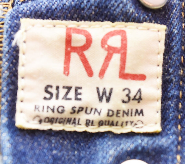 ダブルアールエル RRL ボタンフライ ラルフローレン 革パッチ フレア ブーツカット デニム 00'S 2000年代 デニム ブルー 34 103MB-593