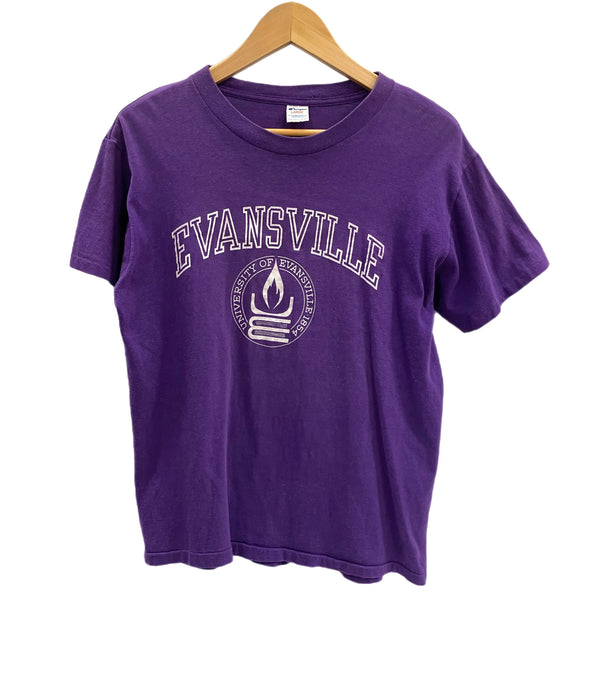 チャンピオン Champion 80's 80年代 トリコタグ カレッジロゴ EVANSVILLE エバンズビル大学 2段プリント  VINTAGE ヴィンテージ Tシャツ パープル Lサイズ 101MT-4750