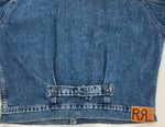 ダブルアールエル RRL 90s DENIM JACKET デニム ジャケット 三ツ星タグ USA製 シンチバック 裏地チェック Ralph Lauren 青 ジャケット ロゴ ブルー Mサイズ 104MT-1366