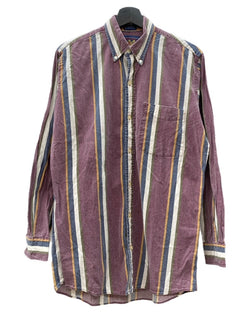チャップス CHAPS 80s BUTTONDOWN SHIRT ボタンダウン シャツ BDシャツ マルチストライプ 長袖 Ralph Lauren 紫 長袖シャツ ストライプ パープル Sサイズ 104MT-2272