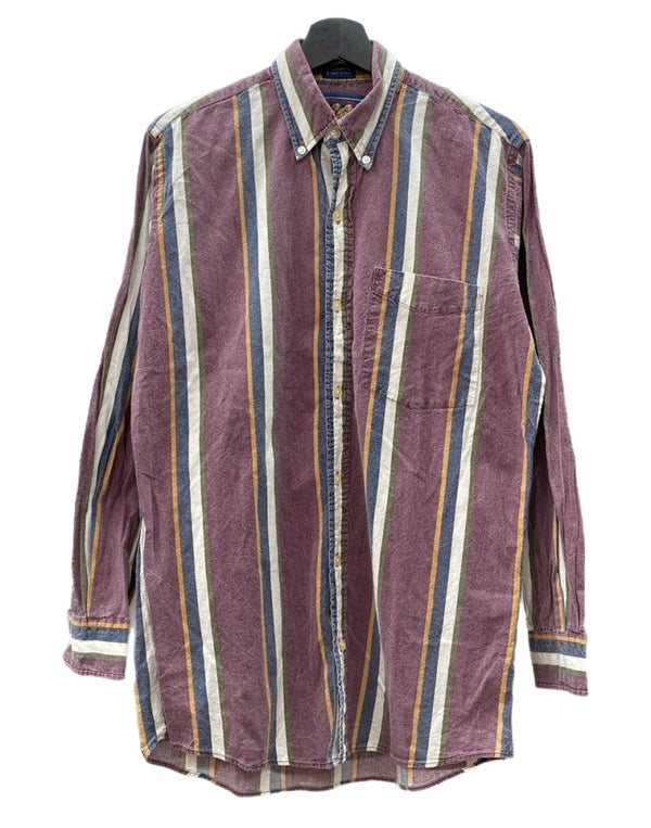チャップス CHAPS 80s BUTTONDOWN SHIRT ボタンダウン シャツ BDシャツ マルチストライプ 長袖 Ralph Lauren 紫 長袖シャツ ストライプ パープル Sサイズ 104MT-2272