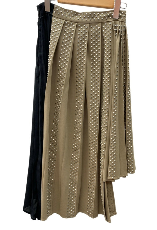 エイチアンドエム H&M × ロク rokh コラボ Wool-Blend Studded Skirt ウール ブレンド スタッズ プリーツ Y2K パンク BEIGE SIZE36 スカート 総柄 ベージュ 104LB-49