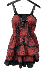 トゥアリス To Alice 2025年モデル ブラッディローズシリーズ ブラッディ ローズ ティアード ドレス レースアップ リボン ロリータ ゴスロリ バラ 薔薇 ROSE 赤 RED  L1217 ワンピース 総柄 レッド Mサイズ 104LT-140