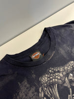 ハーレーダビッドソン Harley-Davidson 00's RIDE HARD PIKES PEAK ドクロ コブラ スカル モーターサイクル バイク プリント 黒 Tシャツ ブラック Lサイズ 101MT-4528