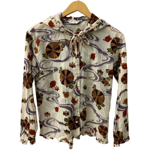 カネコイサオ kaneko isao ワンダフルワールド 流水柄 フード付き シャツ 長袖シャツ ホワイト 201LT-429