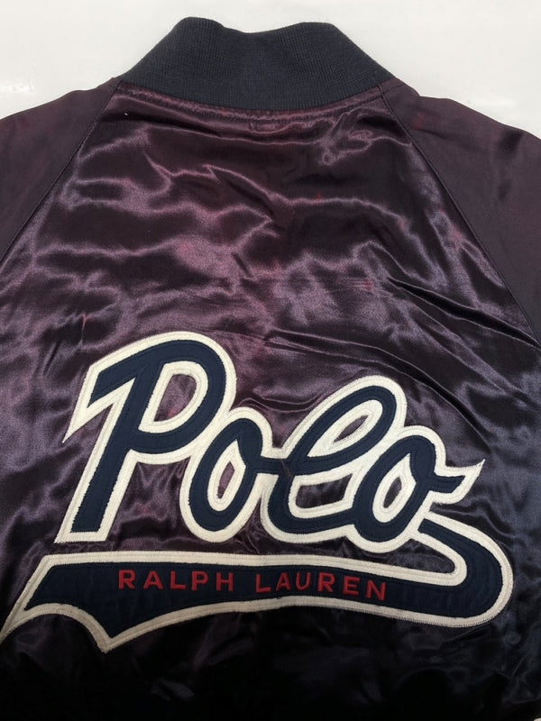 ラルフローレン RalphLauren 90s 90年代 POLO SPORT USA製 サテン スタジャン ブルゾン アウター チェーンステッチ 紫 紺 ジャケット 刺繍 パープル Sサイズ 104MT-2287
