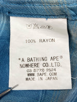 アベイシングエイプ A BATHING APE URSUS BAPE オンブレ チェック オープンカラー シャツ レーヨン 青 長袖シャツ チェック ブルー Lサイズ 104MT-2037