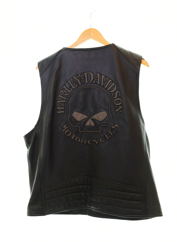 ハーレーダビッドソン  HARLEY DAVIDSON Skull Leather Vest  レザーベスト 黒 98132-08VM ベスト ブラック LLサイズ 103MT-1087