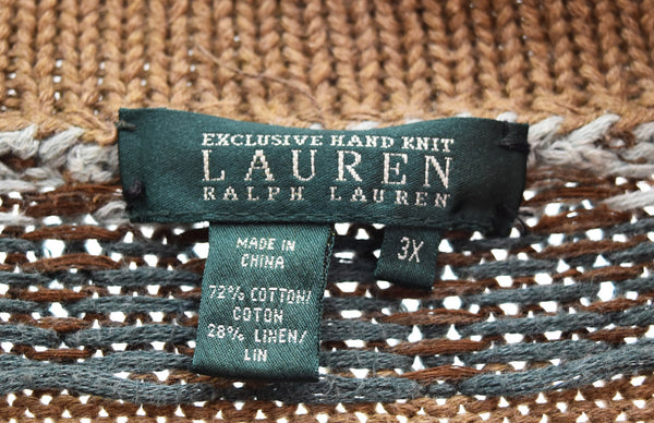 ラルフローレン RalphLauren COTTON SHAWL NATIVE GOWN ネイティブ柄 ショールカラー コットン×リネン ハンドニット ガウン カーディガン マルチカラー 3Lサイズ 103MT-2477