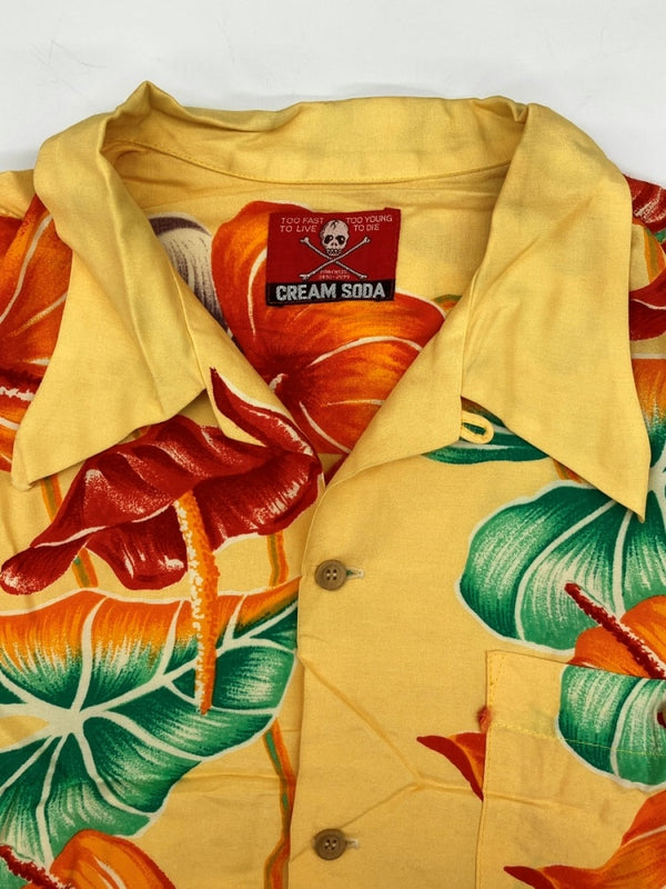 クリームソーダ CREAM SODA OPEN COLLAR L/S ALOHA SHIRT オープン カラー アロハ シャツ ハワイアン 開襟 長袖 黄 長袖シャツ 花・植物 イエロー 104MT-1683
