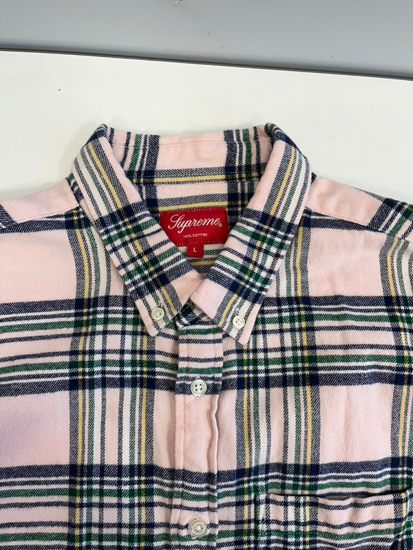 シュプリーム SUPREME tartan flannel shirt タータン フランネルシャツ ネルシャツ ペールピンク チェックシャツ 長袖シャツ ピンク Lサイズ 101MT-5214