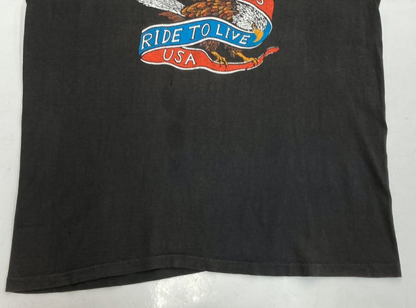 ヴィンテージ vintage 70s 80s Harley Davidson ハーレー ダビッドソン S/S TEE 半袖 Tシャツ Hanes モーターサイクル 黒 L 42-44 Tシャツ プリント ブラック 104MT-1187
