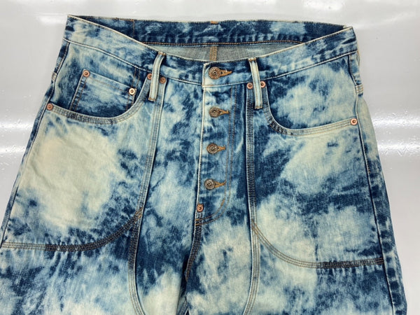 シュガーヒル SUGARHILL CLASSIC DOUBLE KNEE DENIM PANTS ダブル  ニー デニム パンツ ジーパン シンチバック ボタンフライ 加工 ズボン 白 青 総柄 23AWPT04 デニム ブルー サイズ 32 104MB-392