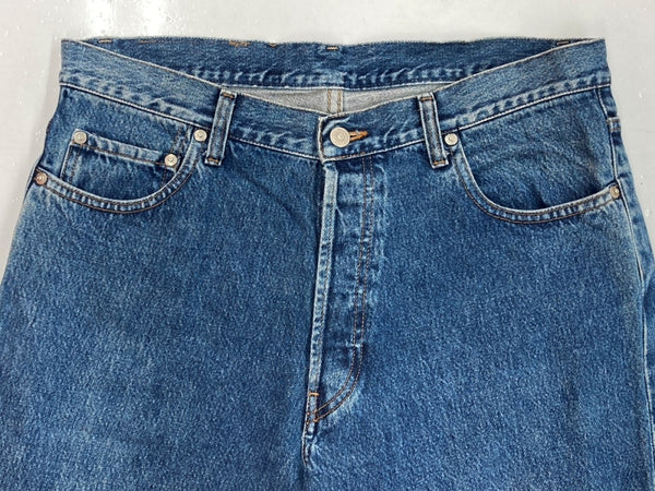 ダブルアールエル RRL DENIM PANTS デニム パンツ ボタンフライ ジーパン ジーンズ USA製 Ralph Lauren インディゴ 青 ロゴ デニム ブルー サイズ 35 104MB-215