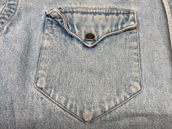 ダブルアールエル RRL 90s 三ツ星タグ DENIM SHIRT デニム ウエスタン メタルスナップボタン ヴィンテージ VINTAGE ラルフローレン RALPH LAUREN マレーシア製 ライトブルー 水色 長袖シャツ 無地 ブルー Mサイズ 104MT-1956