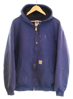 サ*ナ様 Carhartt　ウォームアップジャケット　L　ブルー　無地　古着 カーハート ウォームアップワークブルゾン フリースライナー ブルー XL