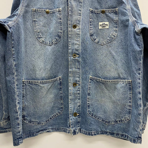 【曜日割引対象外】 リー Lee 90's DUNGAREES Cant Bustem デニムカバーオール USA製 ジャケット ブルー Lサイズ 201MT-3978 VB