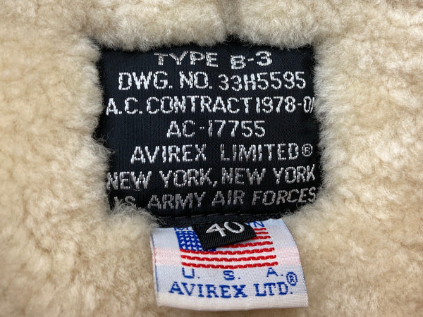 アヴィレックス AVIREX TYPE B-6 FLIGHT JACKET フライト ジャケット スウェード レザー ムートン ボア ミリタリー アウター USA製 茶 サイズ40 ジャケット 無地 ブラウン 104MT-2233