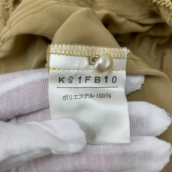 カネコイサオ kaneko isao ワンダフルワールド リボン ブラウス フリル パールボタン 半袖シャツ ベージュ 201LT-435