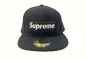 シュプリーム SUPREME 09AW × Harris Tweed ハリス ツイード BOX LOGO CAP ボックス ロゴ キャップ 帽子 NEW ERA ベースボール 黒 帽子 メンズ帽子 キャップ 刺繍 ブラック 104H-14