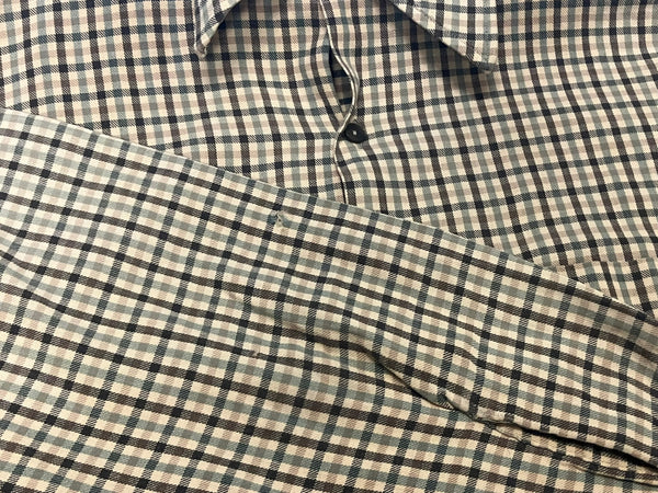 ヴィンテージ vintage 60's~ 60年代～ TOWN CRAFT J.C.Penney プリントネルシャツ チェック オープンカラー ボックス 開襟 ループカラー タウンクラフト 長袖シャツ グリーン Mサイズ 101MT-4977
