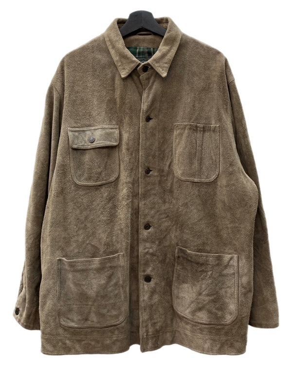 ラルフローレン RalphLauren 80s 90s POLO COUNTRY スウェード レザー カバーオール アウター 裏地ネル 茶色 ジャケット 無地 ブラウン Lサイズ 104MT-2285