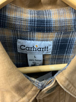 【曜日割引対象外】 カーハート Carhartt ワークシャツ ダック生地 長袖シャツ ロゴ ベージュ Lサイズ 201MT-2197