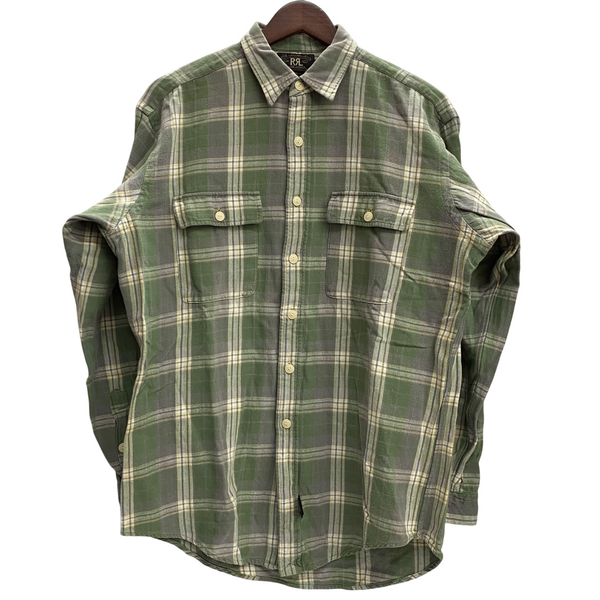 【曜日割引対象外】 ダブルアールエル RRL 90's フランネル ネルシャツ 長袖シャツ グリーン Mサイズ 201MT-4753 VB