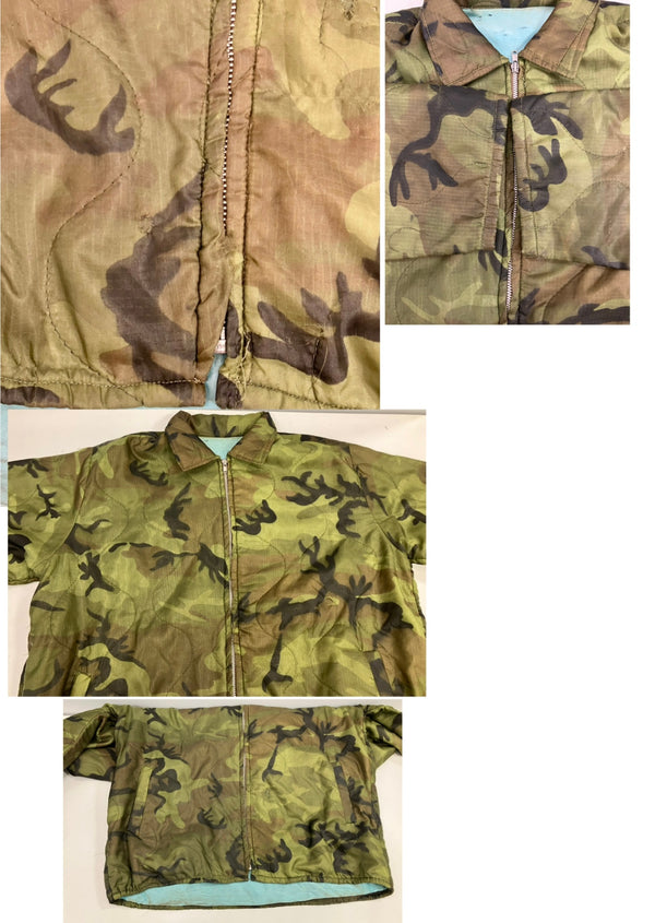 ヴィンテージ vintage 60’s 60s 60年代 ベトナムジャンパー ベトジャン Vietnam jacket スーベニアジャケット 迷彩 CAMO 水色裏地 完全無地 刺繍なし - ジャケット グリーン フリーサイズ 101MT-3609