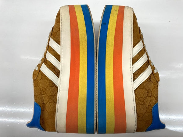 アディダス adidas × グッチ GUCCI 22SS ガゼル GAZELLE 707873 UWV20 ローカット 厚底 GG モノグラム GG柄 総柄 ベージュ系 HQ7085 レディース靴 スニーカー マルチカラー 25.5cm 104S-994
