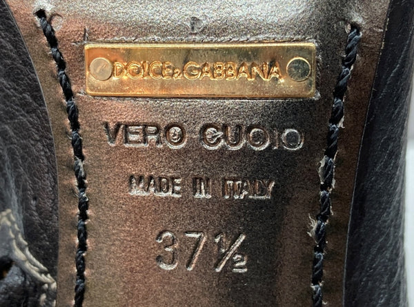 ドルチェ＆ガッバーナ Dolce&Gabbana VERO CUOIO ミドルブーツ チゼルトゥ スクエアトゥ ロゴ金具 ゴールド 刻印 イタリア製 BLACK 黒 DIW5080031 レディース靴 ブーツ その他 ブラック SIZE37 1/2 104S-720