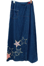 ヒステリックグラマー HYSTERIC GLAMOUR ロング ラップスカート トレンド パッチワーク 星 スター 裏地チェック Y2K 平成 日本製 インディゴ 2AK-1040 スカート チェック ネイビー Fサイズ 104LB-51