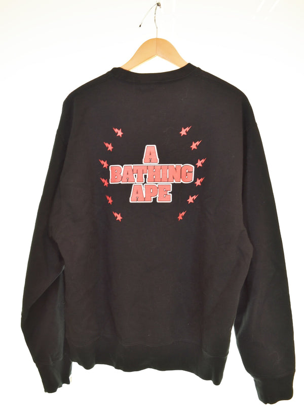 アベイシングエイプ A BATHING APE CRYSTAL STONE RELAXED CREW SWEAT トレーナー クリスタル ストーン ロゴ 001SWH301009X  スウェット ブラック Lサイズ 103MT-3244