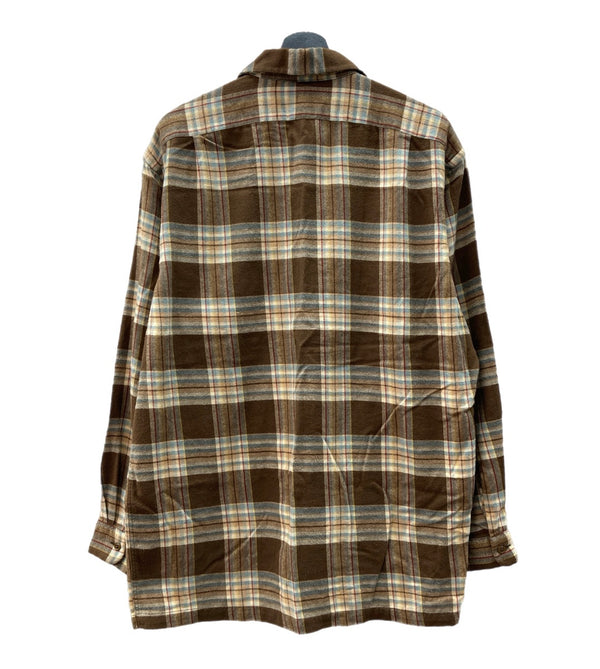 ダブルアールエル RRL 90s 90年代 三ツ星タグ フランネル ネルシャツ オープンカラー 開襟 ボックスカット 茶色 長袖シャツ チェック ブラウン 104MT-2016