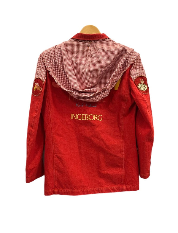 ピンクハウス PINK HOUSE パッチワーク ワッペン デニムジャケット テーラードジャケット ブラウス レトロ 赤 PO141FJ01 ジャケット レッド 101LT-174