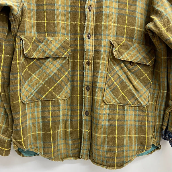 【曜日割引対象外】 キャピタル KAPITAL チェック ネルシャツ リメイク 長袖シャツ 黄色 2サイズ 201MT-3882 VB