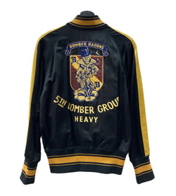 リアルマッコイズ  THE REAL McCOY'S JOE McCOY ジョーマッコイ BOMBER BARONS サテン 刺繍 スカジャン ジップアップ アウター 黒 ジャケット スカル ブラック Sサイズ 104MT-1274