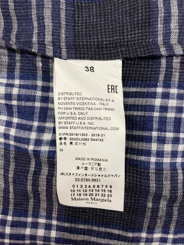 メゾンマルジェラ Maison Margiela LINEN CHECK SHIRT リネン チェック シャツ ボタンダウン BD 長袖 麻 薄手 青 S50DL0282 S44742 サイズ 38 長袖シャツ チェック ブルー 104MT-1072
