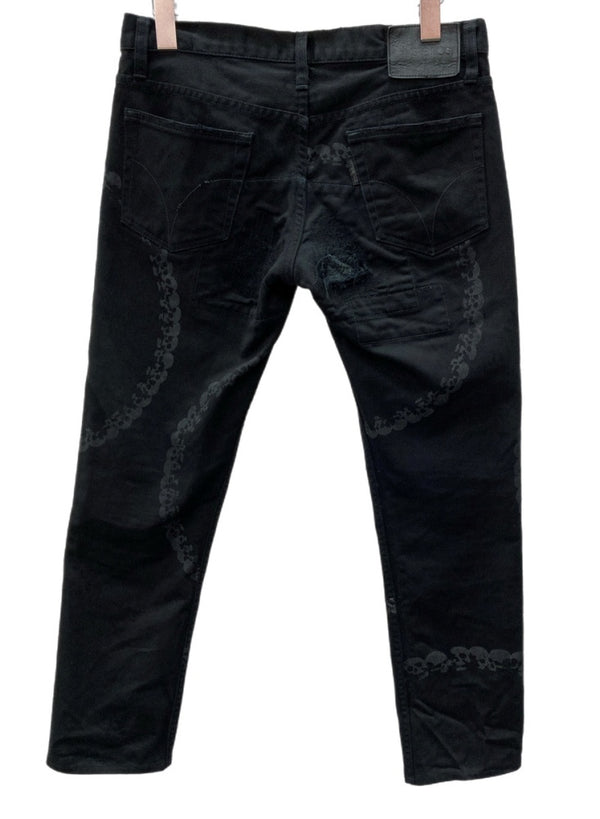 ヒステリックス HYSTERICS ローライズ ローウエスト ストレートパンツ ダメージ レース ドクロサークル 骸骨 Y2K 平成 日本製 BLACK 黒 3AP-4332 デニム スカル ブラック Sサイズ 104LB-52