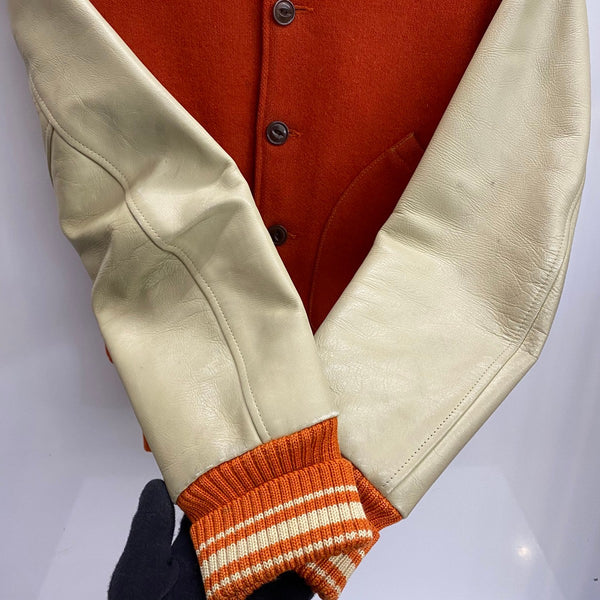 【曜日割引対象外】 マッコイ McCOY SPORTSWEAR 旧タグ 袖レザー ウール スタジャン  ジャケット オレンジ 36サイズ 201MT-4647 VB