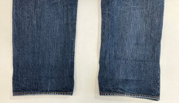 エヴィス EVISU Lot.2001 黄色刺繍カモメ ボタンフライ 緑耳 迷彩柄ポケット 日本製 MADE IN JAPAN デニム ブルー 30×35 101MB-768