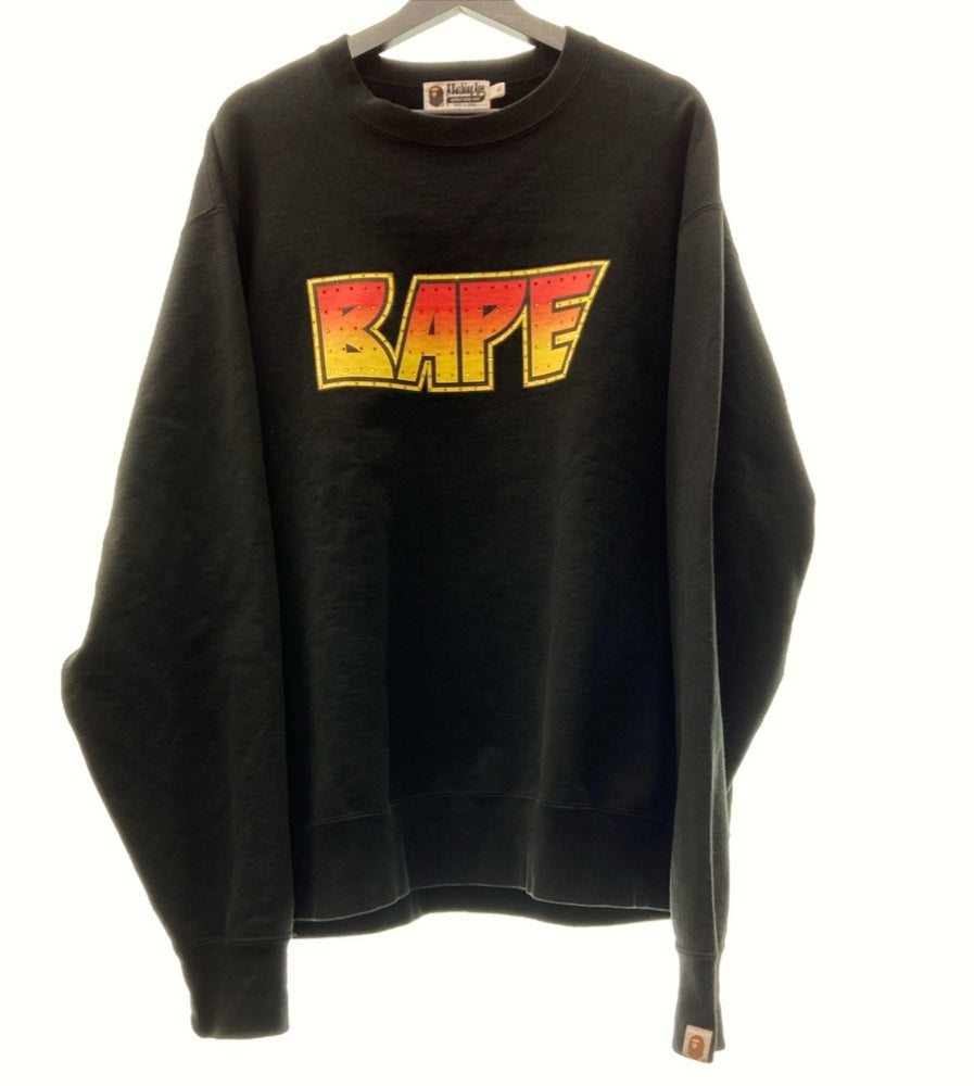 アベイシングエイプ A BATHING APE CRYSTAL STONE RELAXED CREW SWEAT トレーナー クリスタル ストーン  ロゴ BLACK 黒 001SWH301009X XL スウェット プリント ブラック 104MT-282 | 古着通販のドンドンサガール