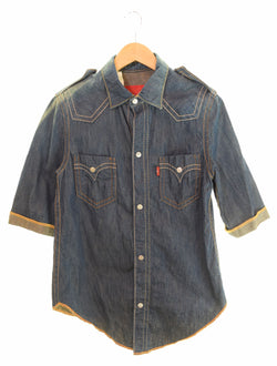 リーバイス Levi's RED リーバイスレッド 初期 2002年製 名作 Western Roll up Shirt ウエスタン ロールアップ シャツ インディゴ WPL-423 半袖シャツ ネイビー Sサイズ 103MT-2249