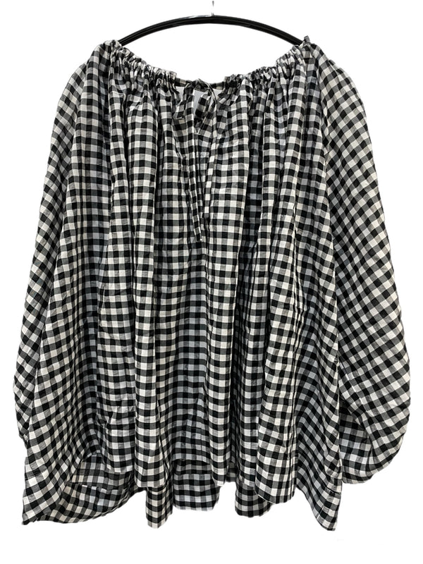 ハグオーワー HUG O WAR ギンガム チェック ブラウス 半袖カットソー ブラック 601LT-7