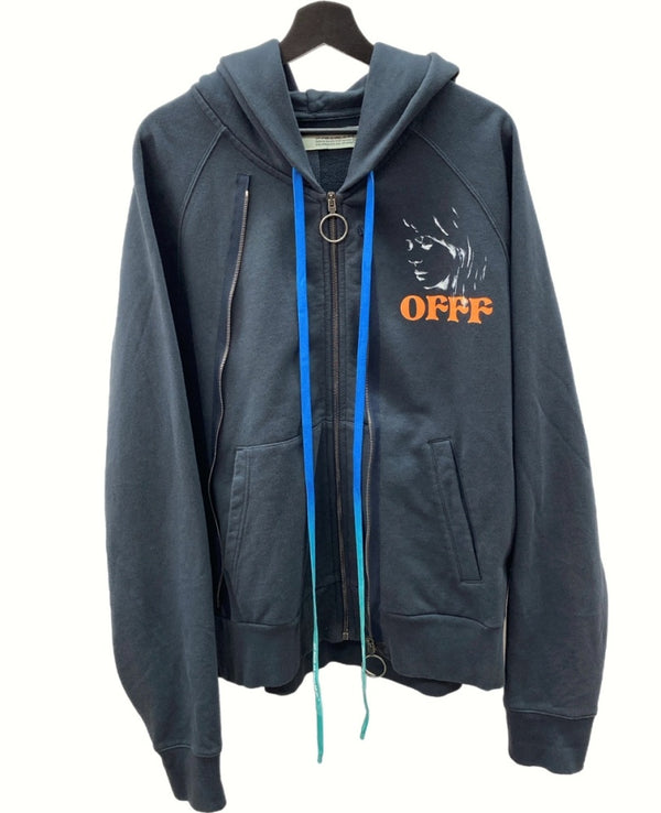 オフホワイト OFF-WHITE 19AW WOMEN PORTRAIT DOUBLE ZIP HOODIE ウーマン ポートレート ダブルジップ フーディ パーカー 紺 OMBE007F19E30014 パーカ プリント ネイビー Mサイズ 104MT-1239
